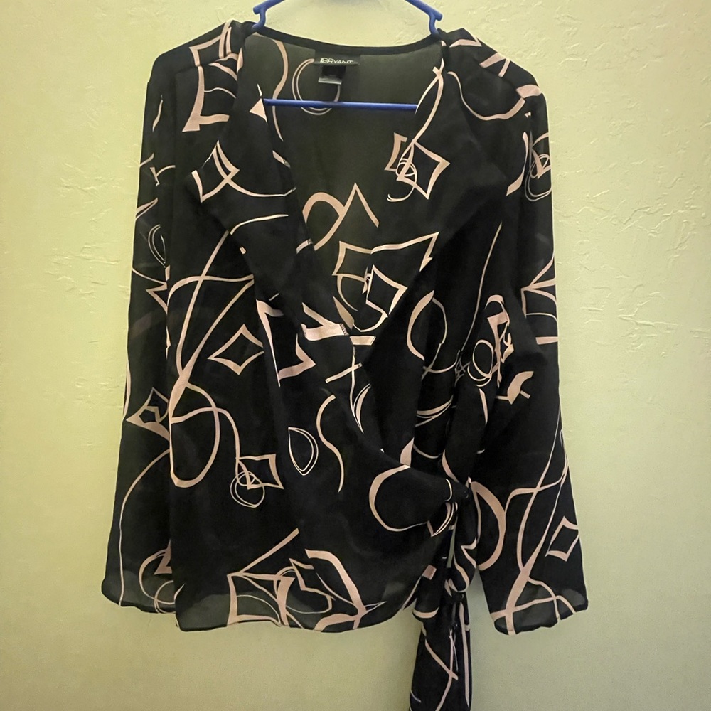 Lane Bryant Black and Pink Geometric Blouse